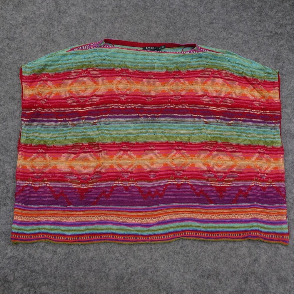 Ralph Lauren Top Womens XXL Poncho Linen Cotton Striped Relaxed Red Green Pink B